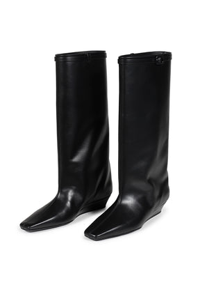 MELTING WEDGED LEATHER BOOTS / BLK