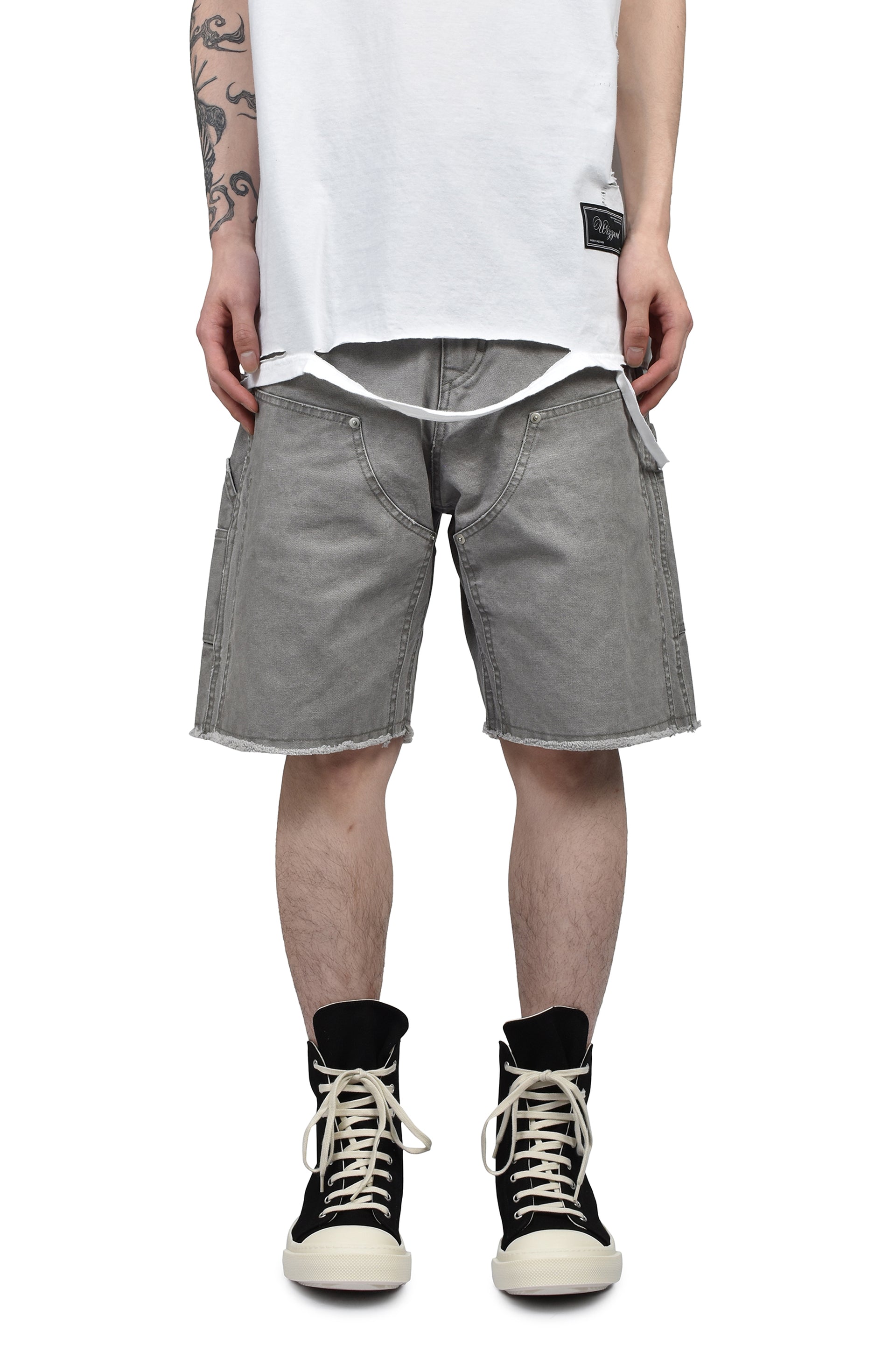 DOUBLE KNEE MOTION PLEAT CANVAS SHORT PANTS(EXCLUSIVE) / GRY