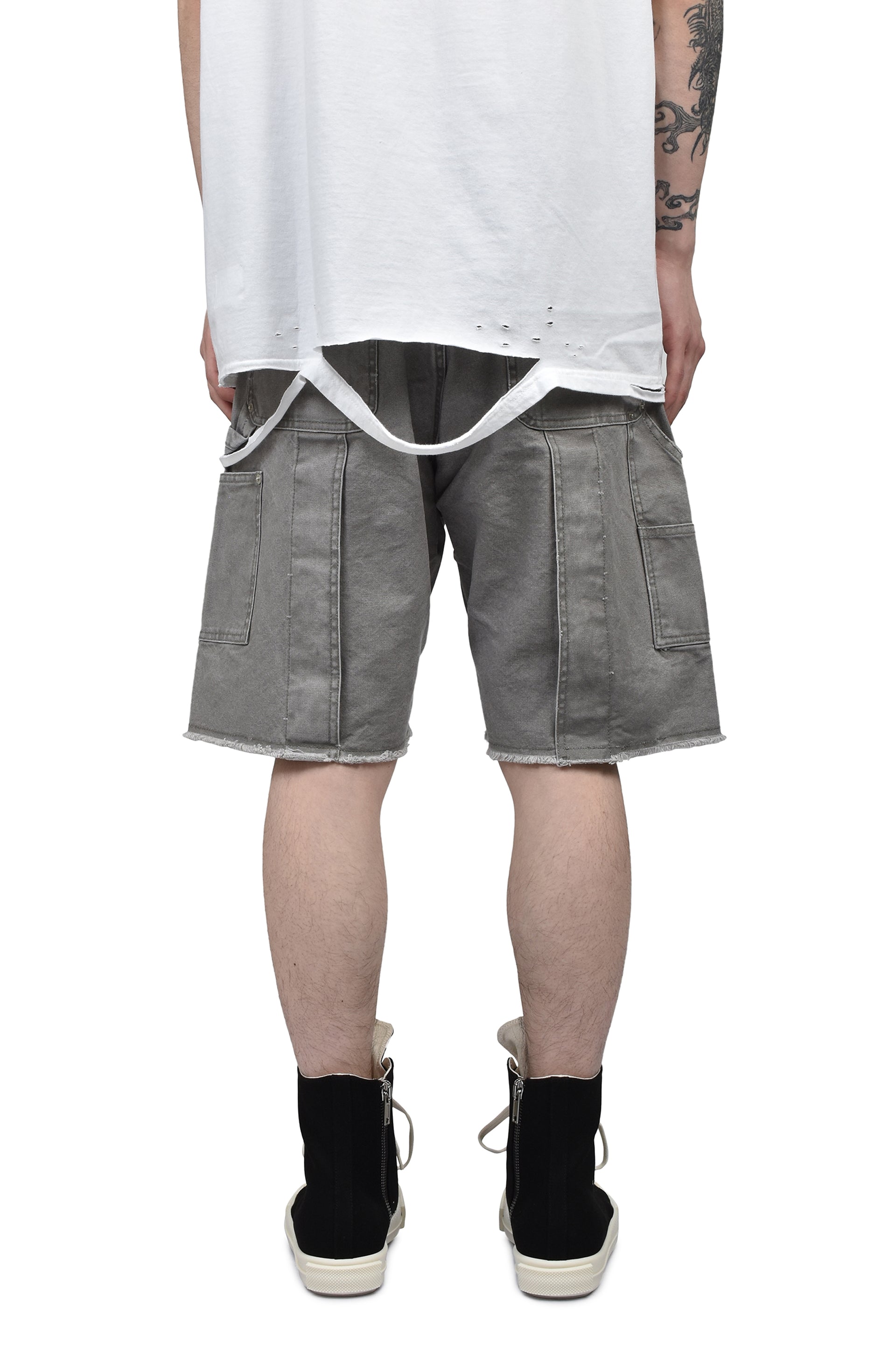 DOUBLE KNEE MOTION PLEAT CANVAS SHORT PANTS(EXCLUSIVE) / GRY