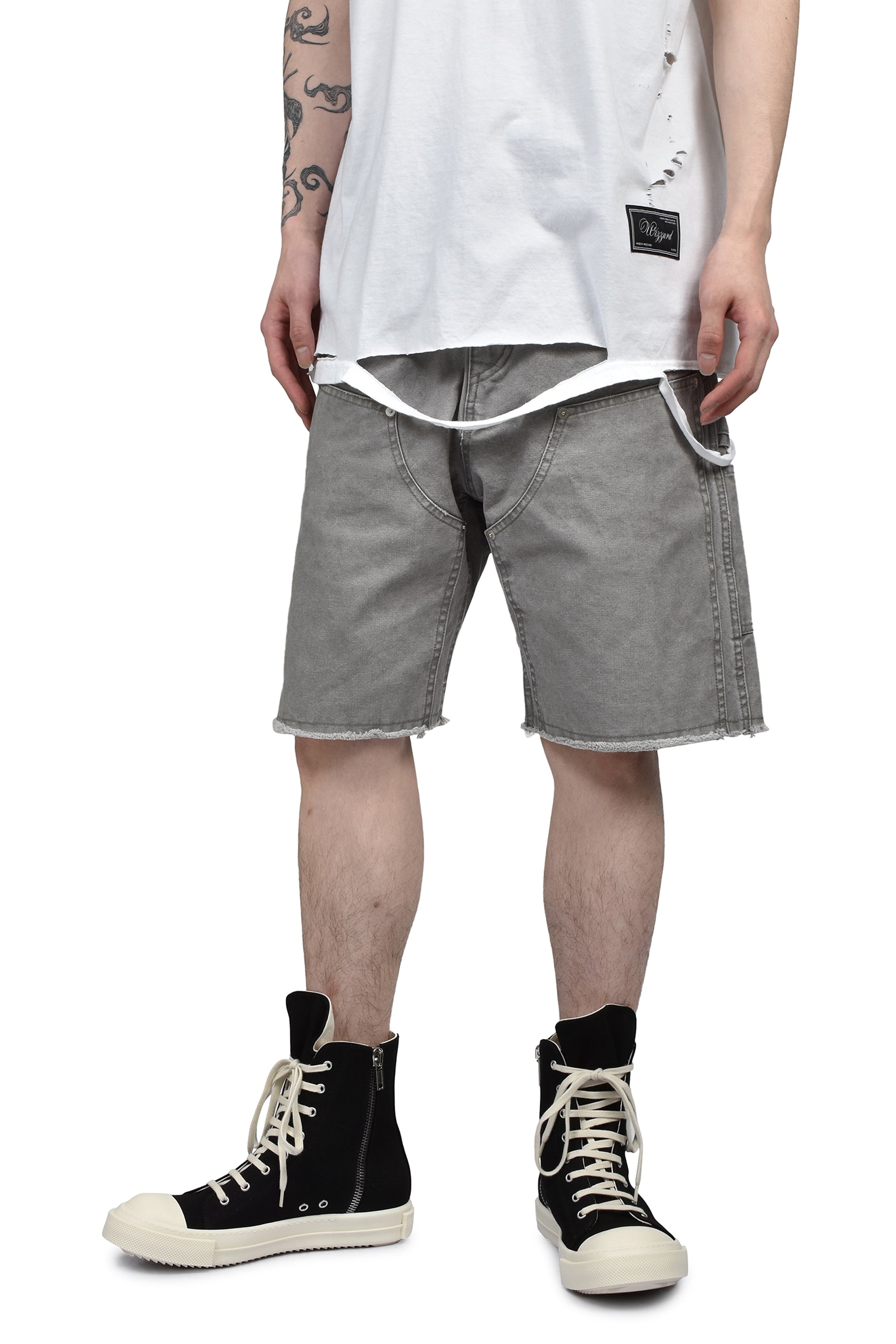 DOUBLE KNEE MOTION PLEAT CANVAS SHORT PANTS(EXCLUSIVE) / GRY
