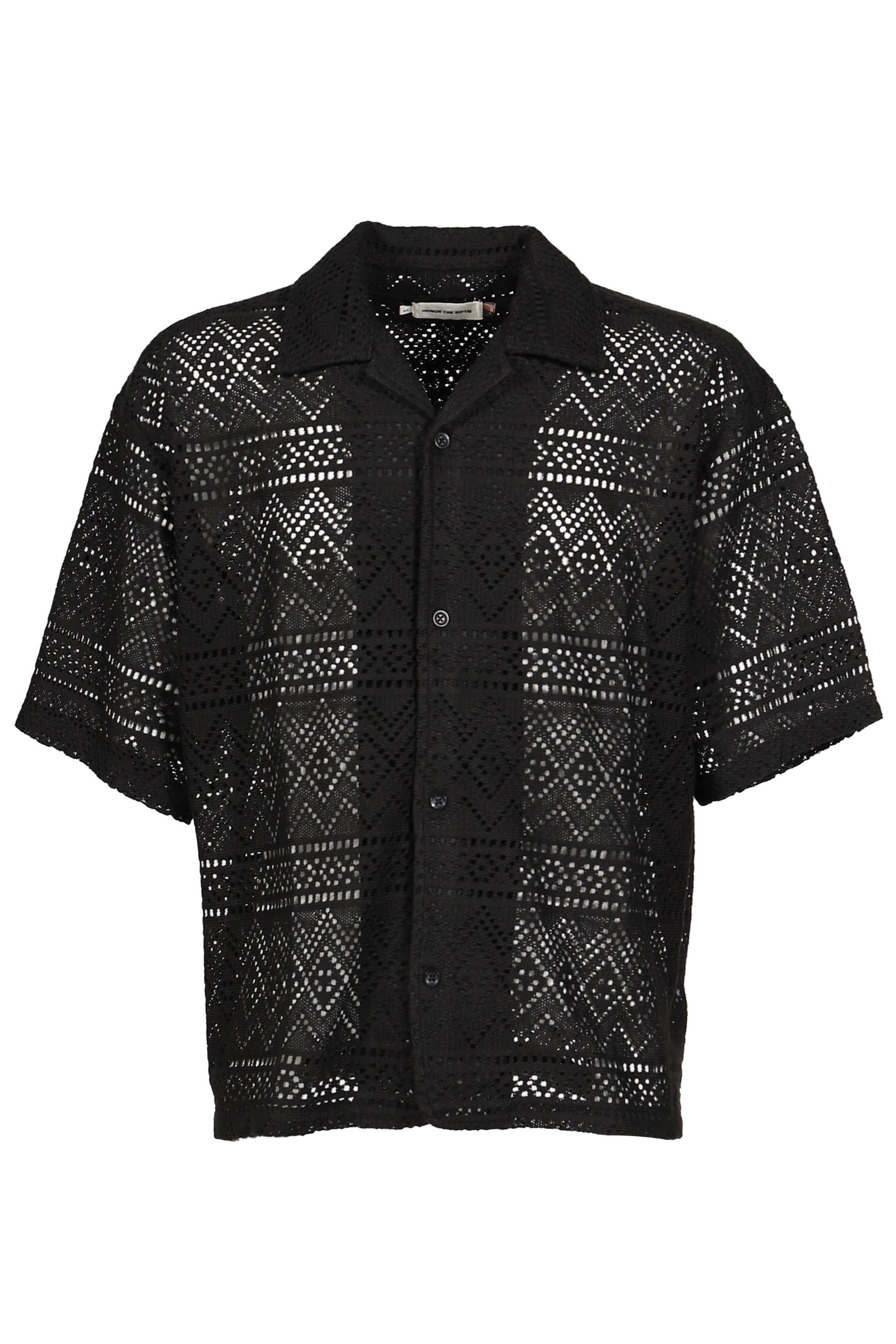 POINTELLE CROCHET CAMP COLLAR / BLK