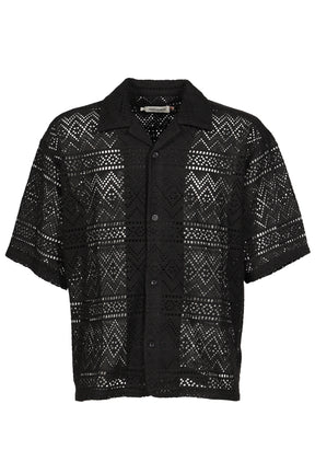 POINTELLE CROCHET CAMP COLLAR / BLK