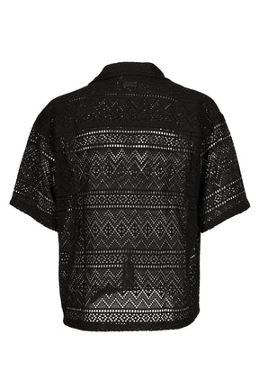 POINTELLE CROCHET CAMP COLLAR / BLK