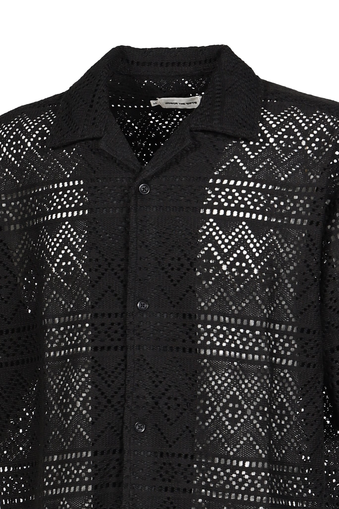 POINTELLE CROCHET CAMP COLLAR / BLK