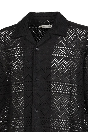 POINTELLE CROCHET CAMP COLLAR / BLK