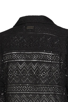 POINTELLE CROCHET CAMP COLLAR / BLK