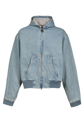 HOODED WORKWEAR DENIM JACKET / VINTAGE MID BLUE