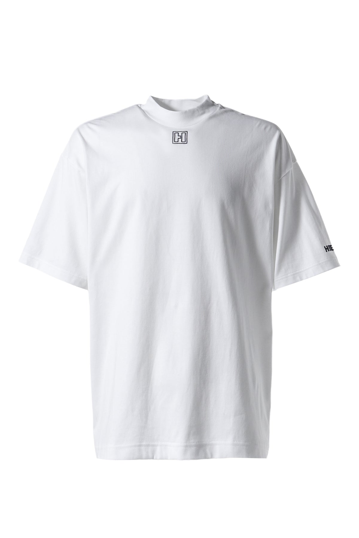 MOCK NECK EMBROIDERED TEE / WHT