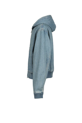 HOODED WORKWEAR DENIM JACKET / VINTAGE MID BLUE
