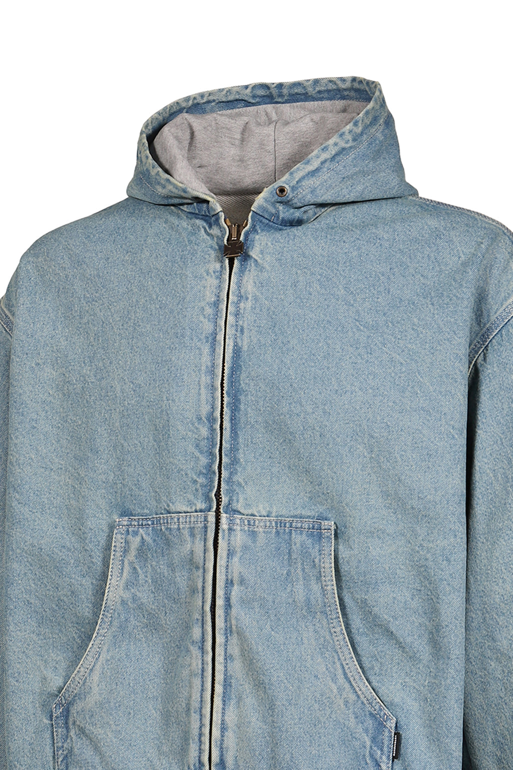 HOODED WORKWEAR DENIM JACKET / VINTAGE MID BLUE