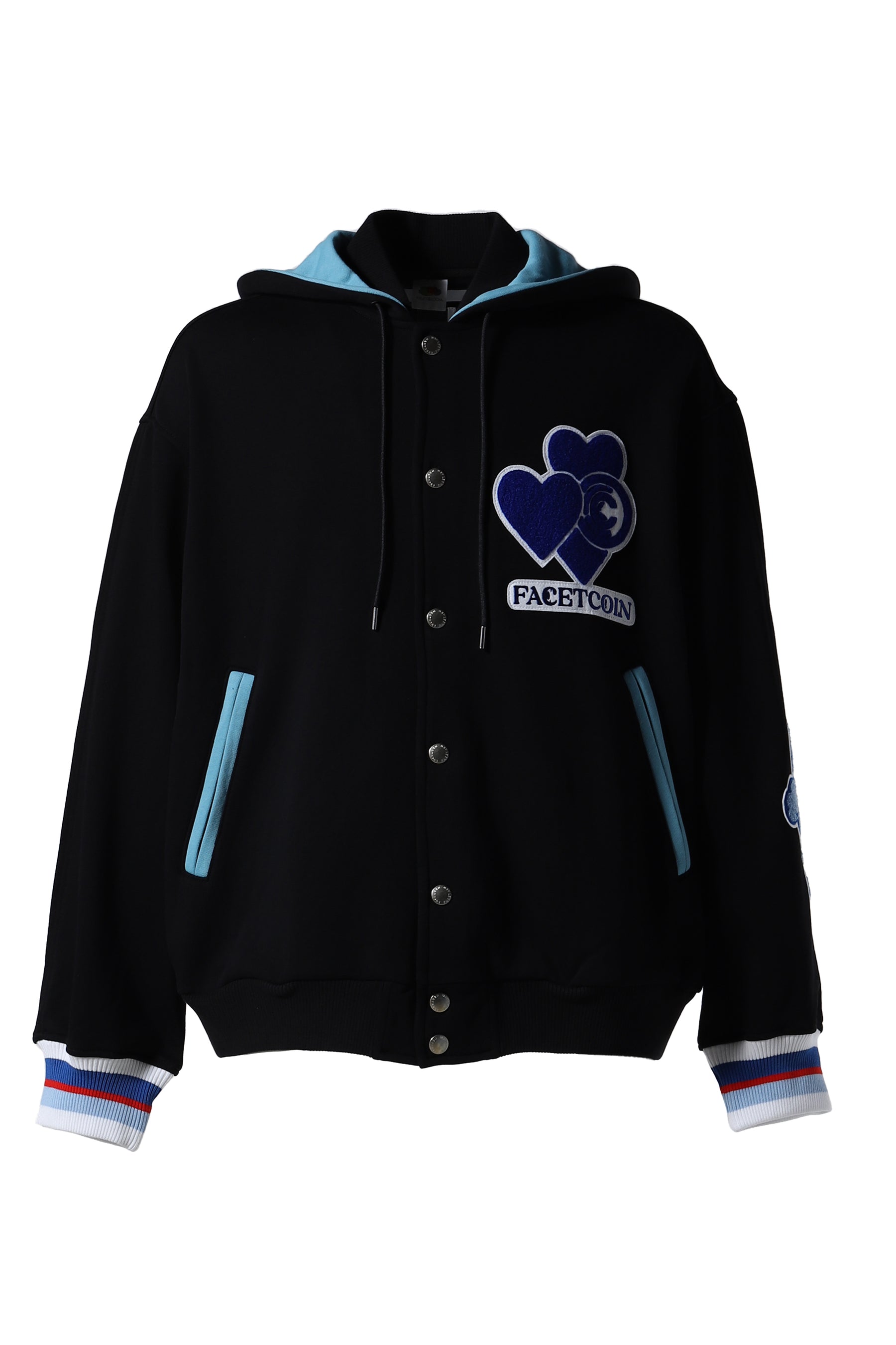 LOVE PATCH HOODED STADIUM JACKET / BLK