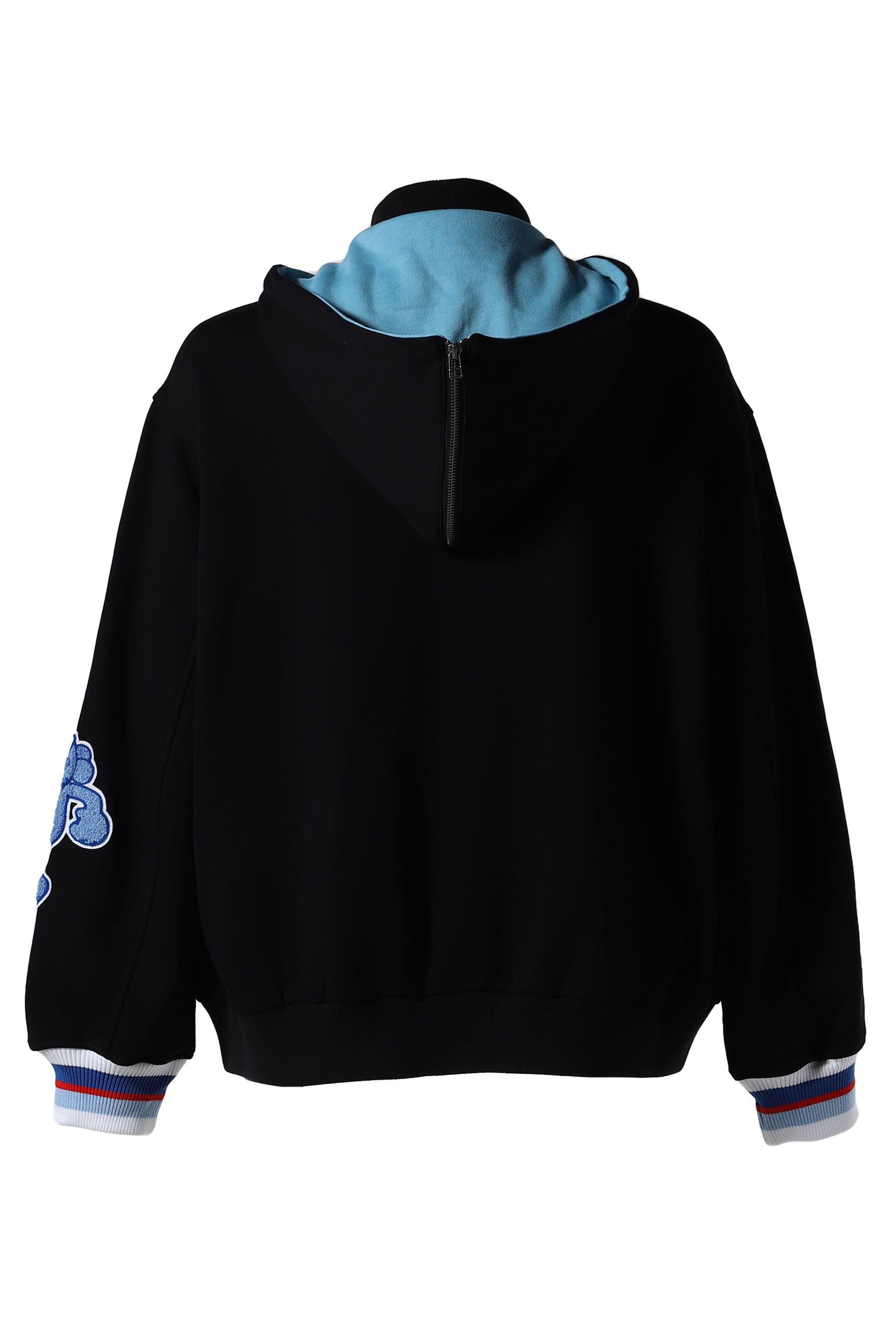 LOVE PATCH HOODED STADIUM JACKET / BLK