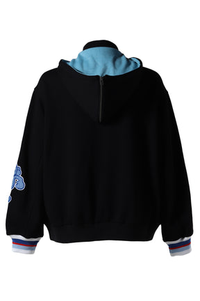 LOVE PATCH HOODED STADIUM JACKET / BLK