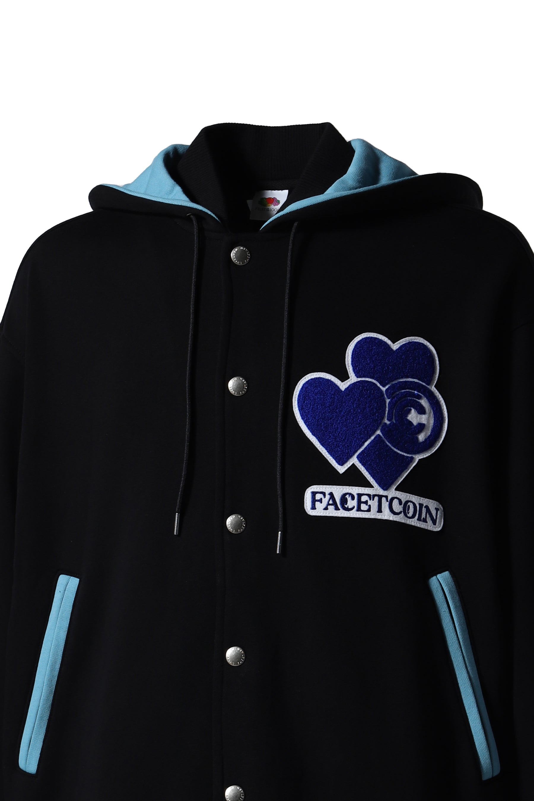 LOVE PATCH HOODED STADIUM JACKET / BLK