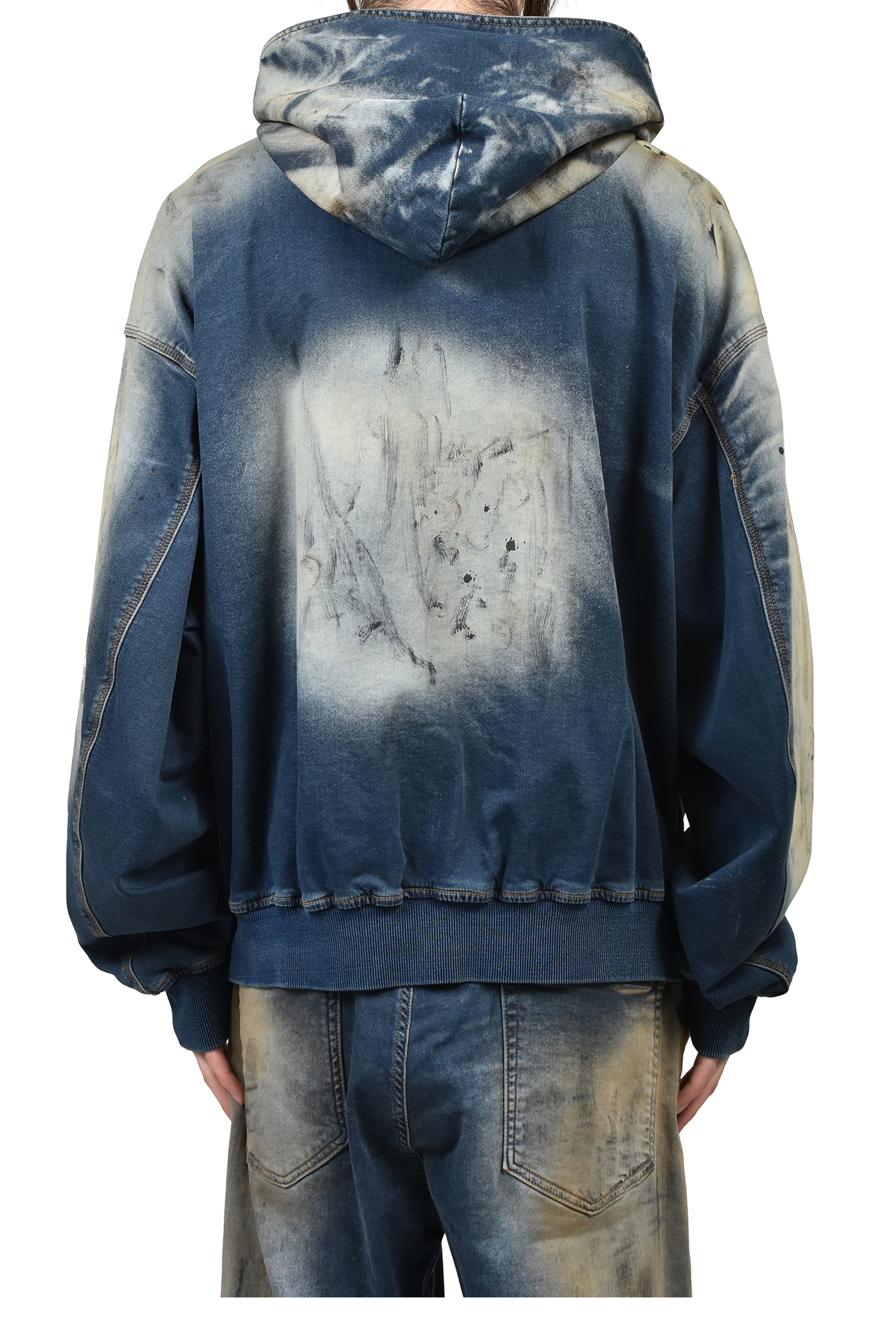 DIRTY-WASHED ZIP-UP HOODIE / NAVY