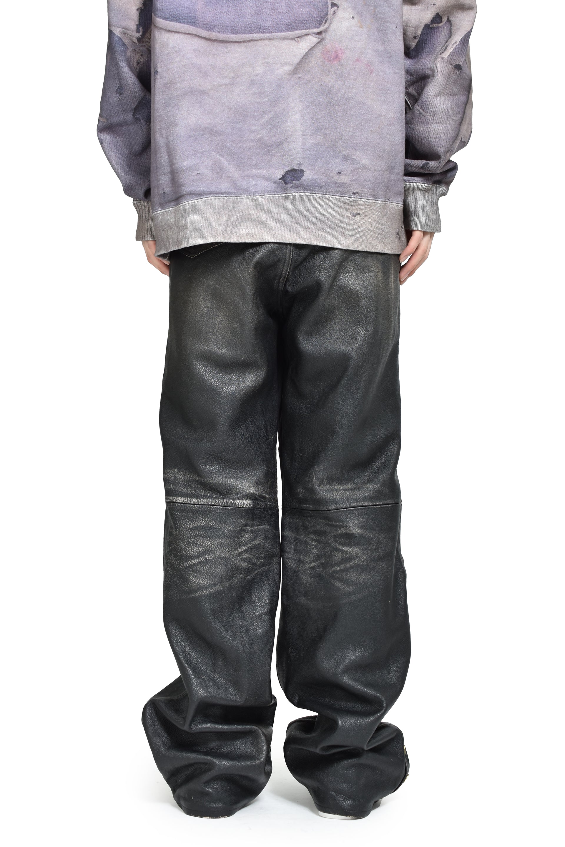 DISTRESSED LEATHER PANTS / BLK