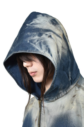 DIRTY-WASHED ZIP-UP HOODIE / NAVY