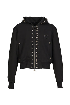 TC STUDDED LINE CROPPED ZIP-UP HOODIE / BLK