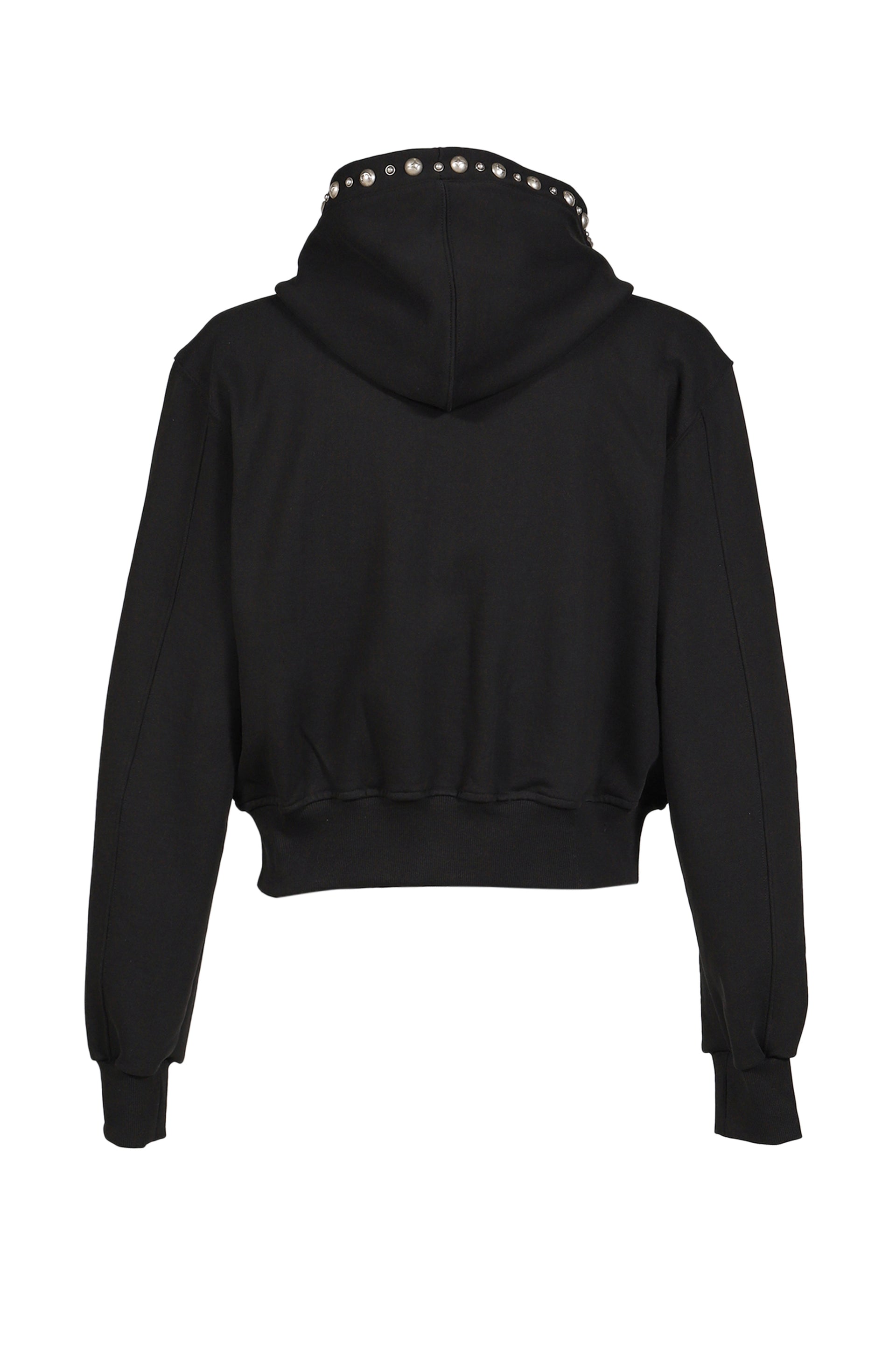TC STUDDED LINE CROPPED ZIP-UP HOODIE / BLK