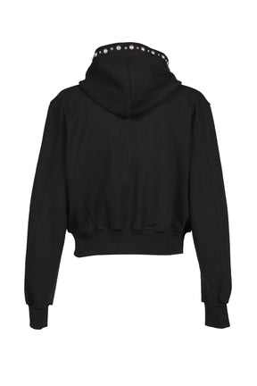 TC STUDDED LINE CROPPED ZIP-UP HOODIE / BLK