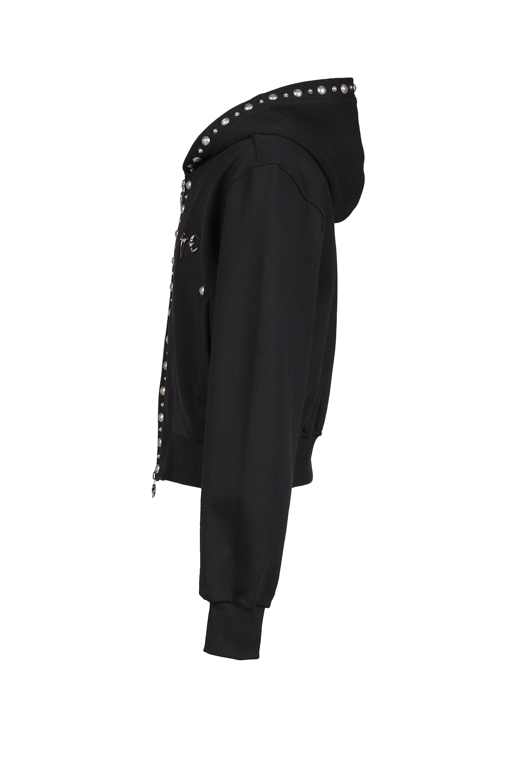TC STUDDED LINE CROPPED ZIP-UP HOODIE / BLK