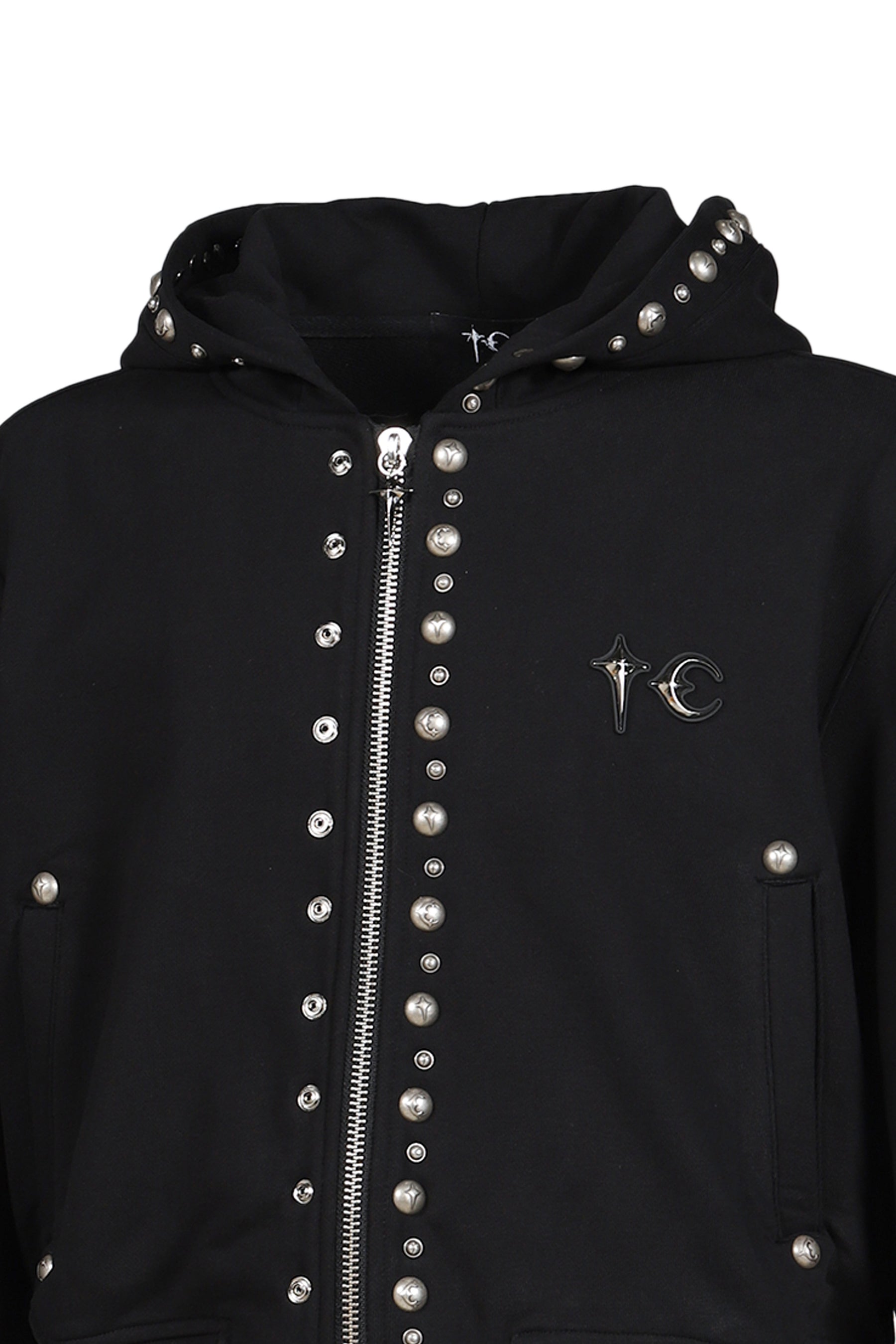 TC STUDDED LINE CROPPED ZIP-UP HOODIE / BLK