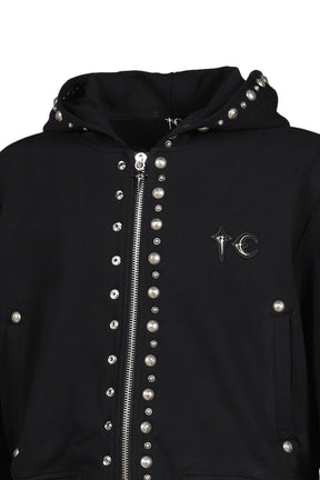 TC STUDDED LINE CROPPED ZIP-UP HOODIE / BLK