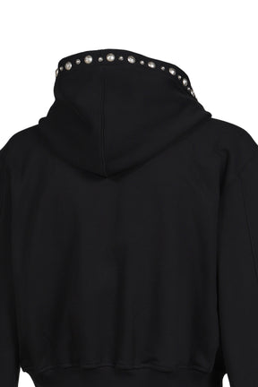 TC STUDDED LINE CROPPED ZIP-UP HOODIE / BLK