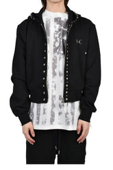 TC STUDDED LINE CROPPED ZIP-UP HOODIE / BLK
