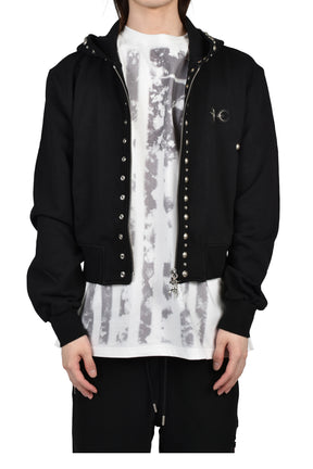TC STUDDED LINE CROPPED ZIP-UP HOODIE / BLK
