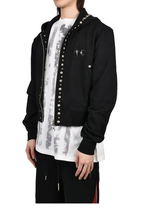 TC STUDDED LINE CROPPED ZIP-UP HOODIE / BLK