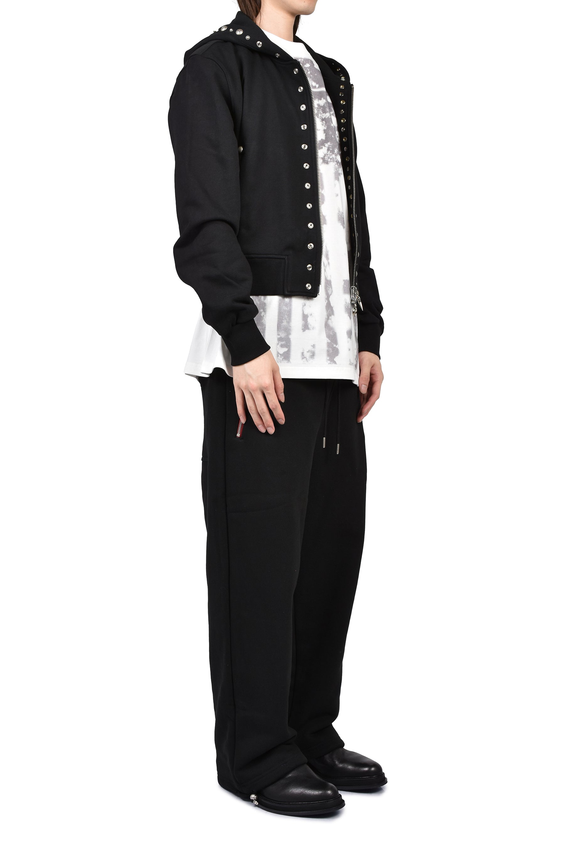 Thug Club SS26 TC STUDDED LINE CROPPED ZIP-UP HOODIE / BLK - NUBIAN