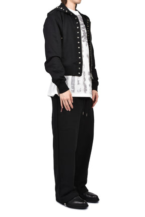 TC STUDDED LINE CROPPED ZIP-UP HOODIE / BLK