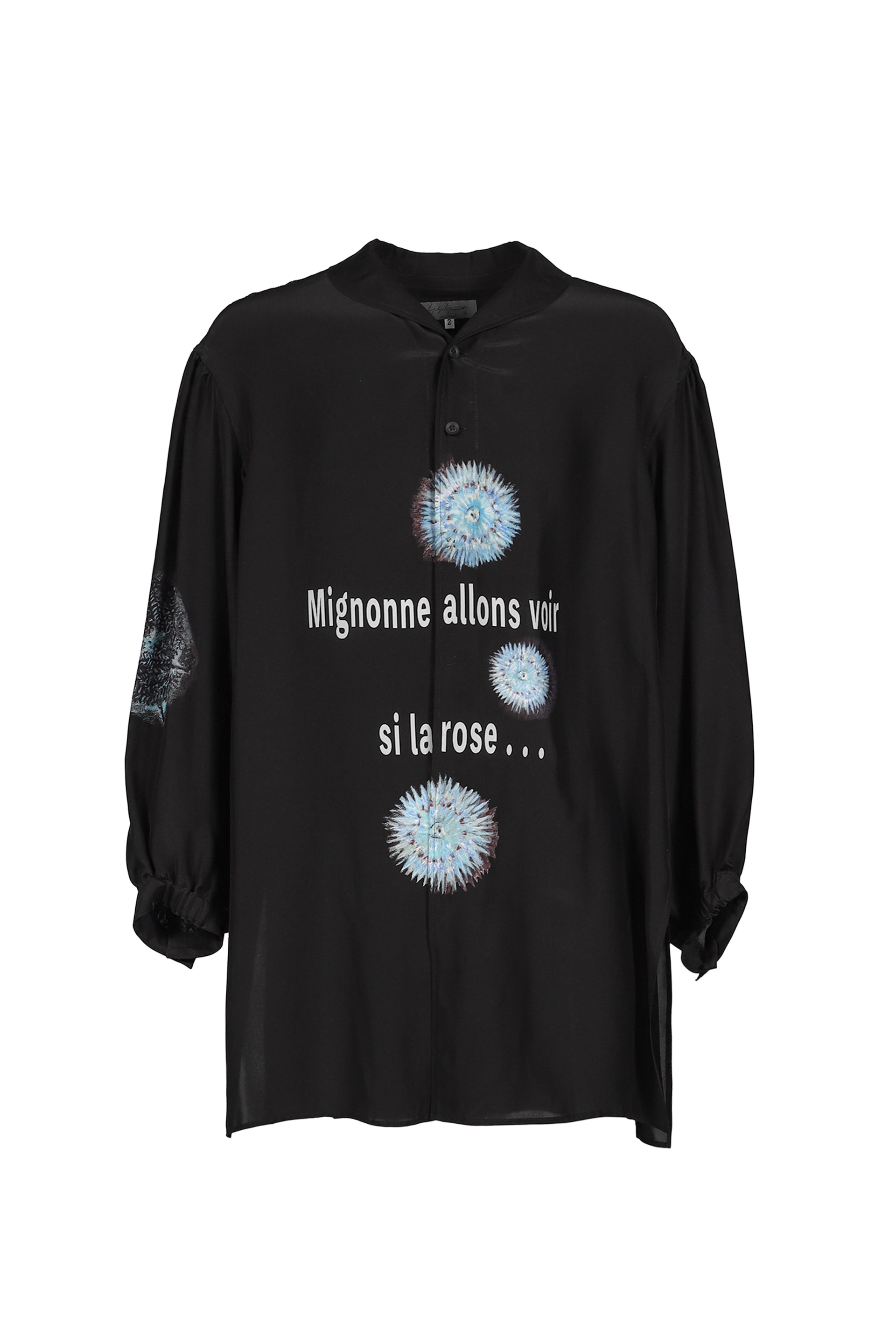 SEA MESSAGE PRINT SILK SHIRT / BLK