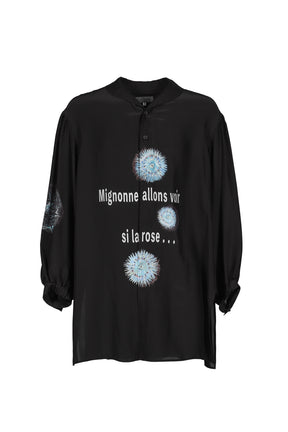 SEA MESSAGE PRINT SILK SHIRT / BLK
