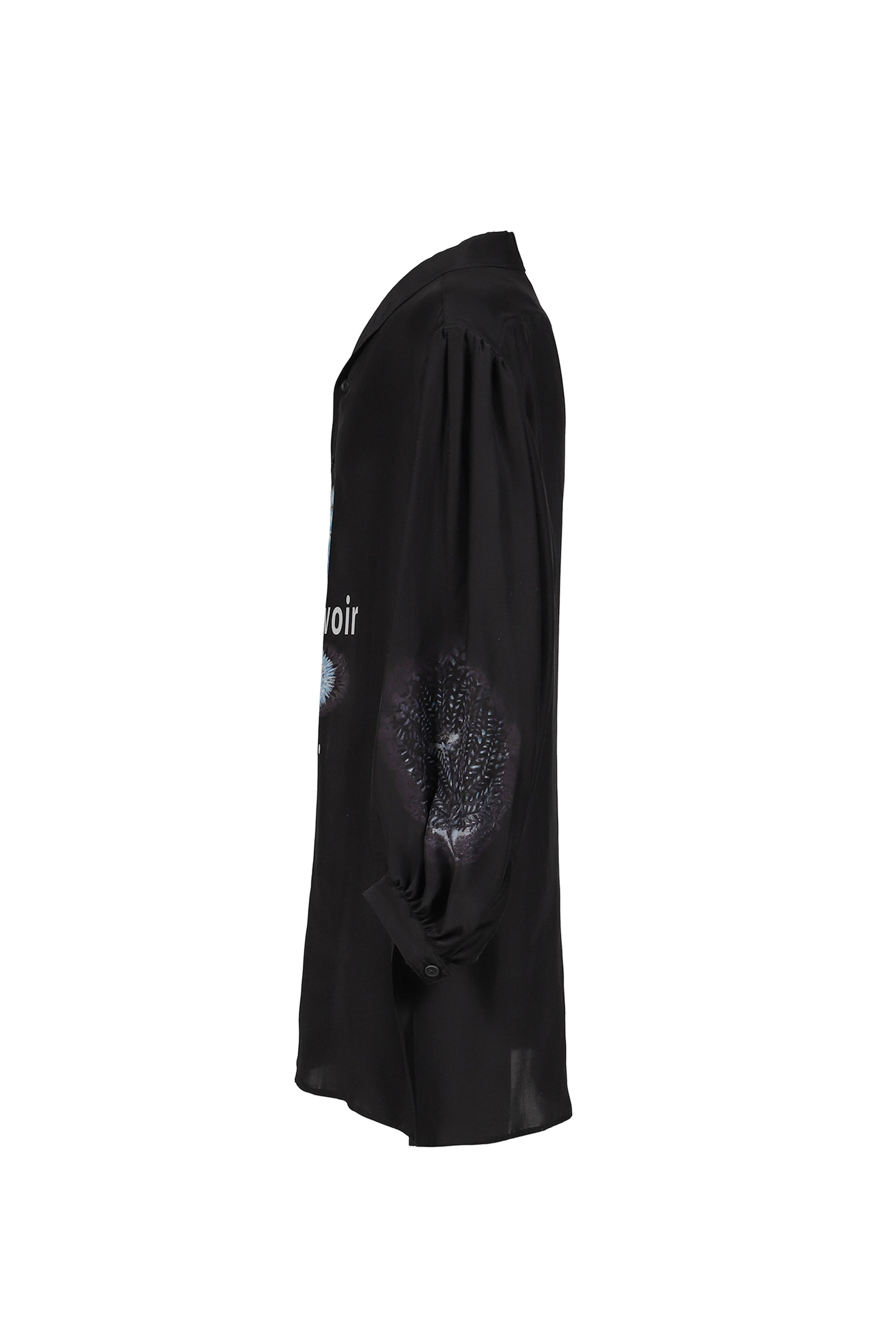 SEA MESSAGE PRINT SILK SHIRT / BLK