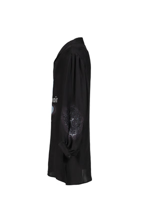 SEA MESSAGE PRINT SILK SHIRT / BLK