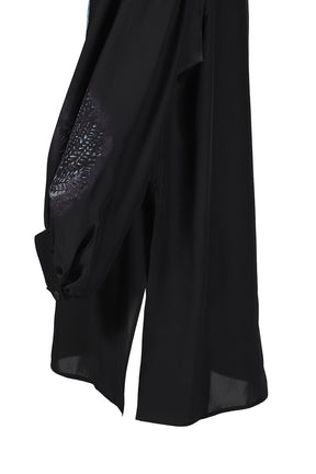 SEA MESSAGE PRINT SILK SHIRT / BLK