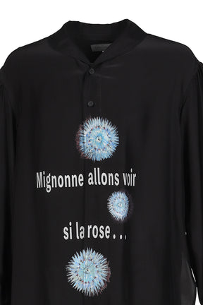 SEA MESSAGE PRINT SILK SHIRT / BLK