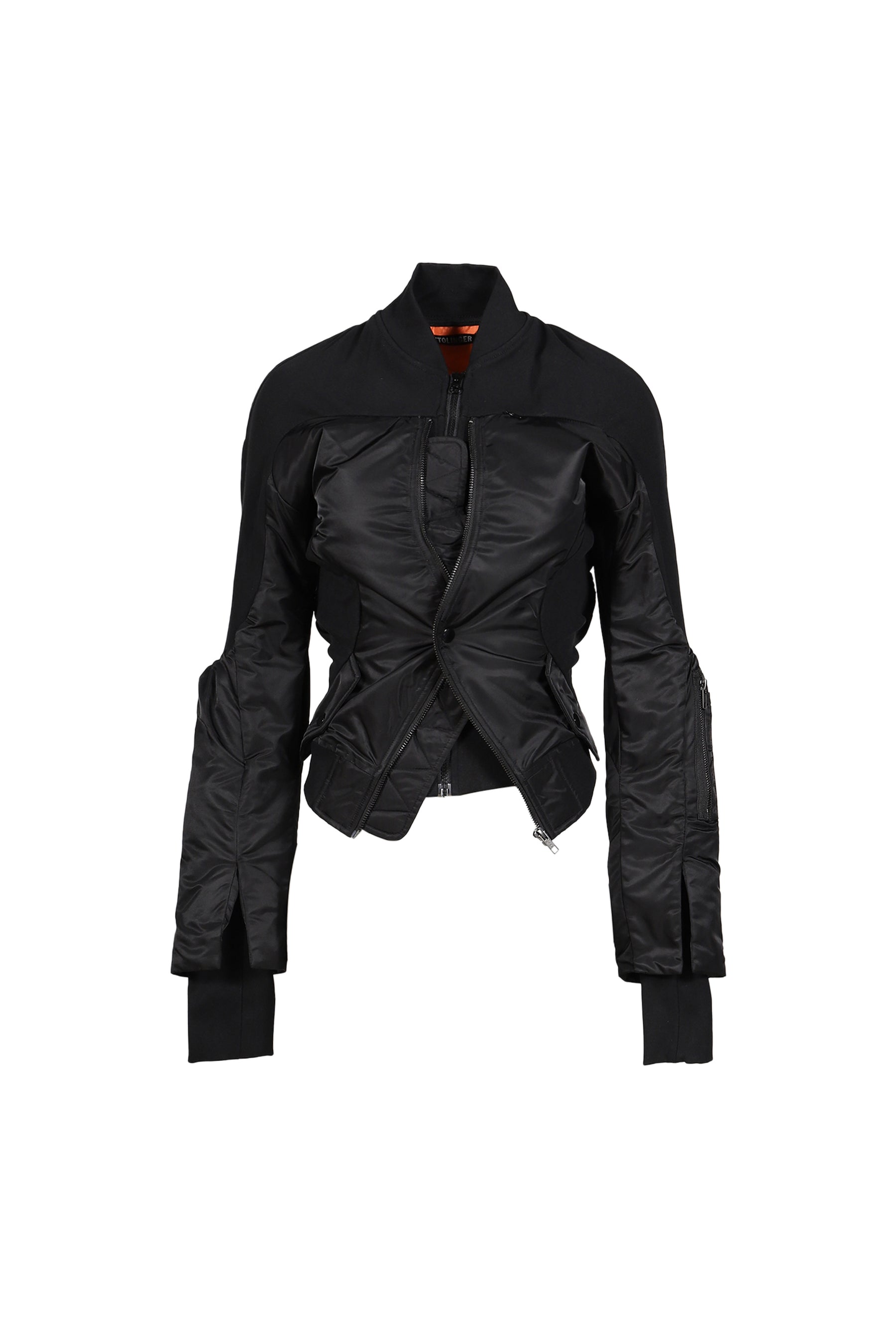 DOUBLE-CLOSURE SILHOUETTE BOMBER / BLK