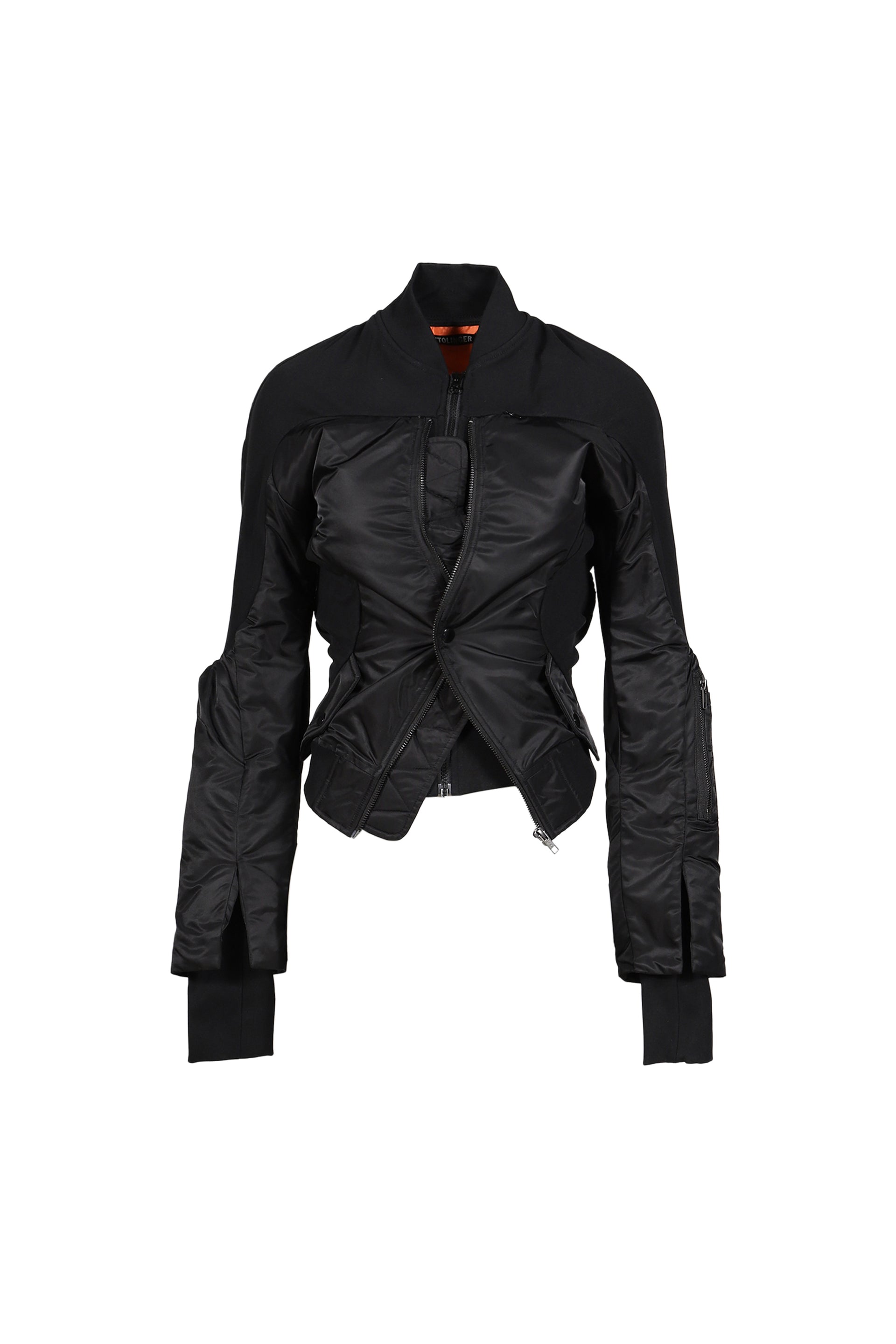 DOUBLE-CLOSURE SILHOUETTE BOMBER / BLK