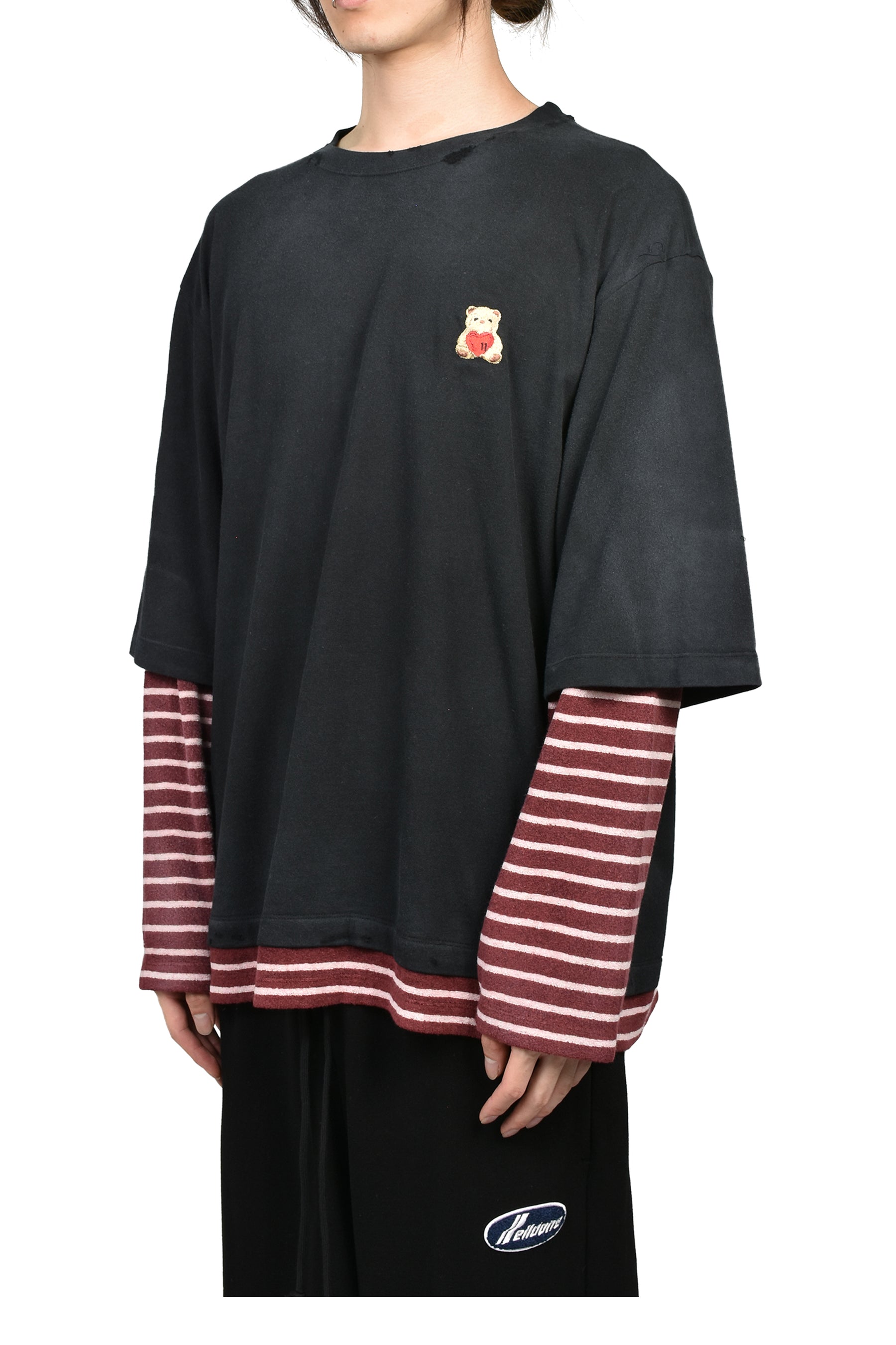 BLACK LAYERED STRIPED LONG-SLEEVED T-SHIRT / BLK