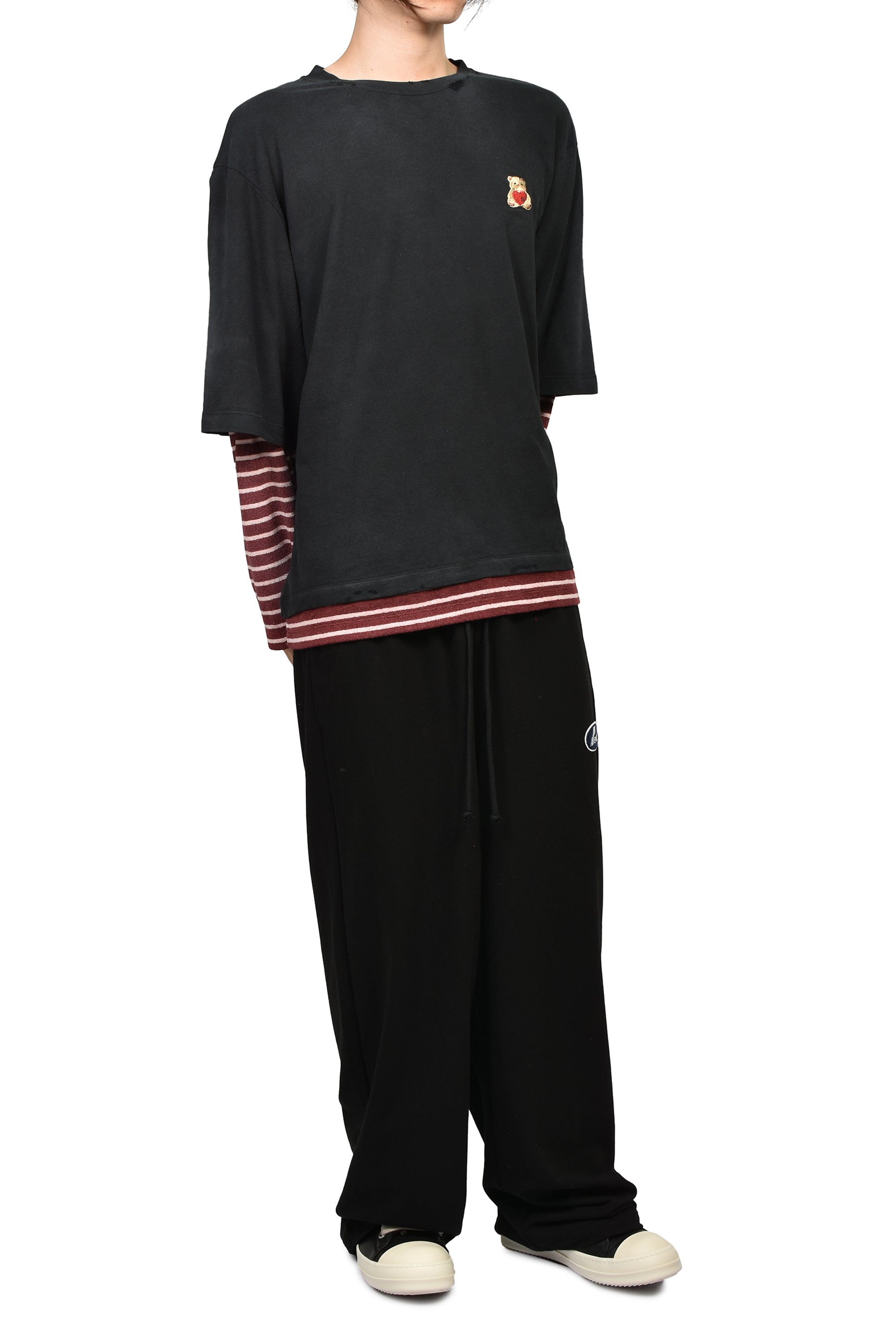 BLACK LAYERED STRIPED LONG-SLEEVED T-SHIRT / BLK