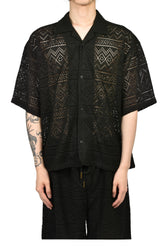 POINTELLE CROCHET CAMP COLLAR / BLK