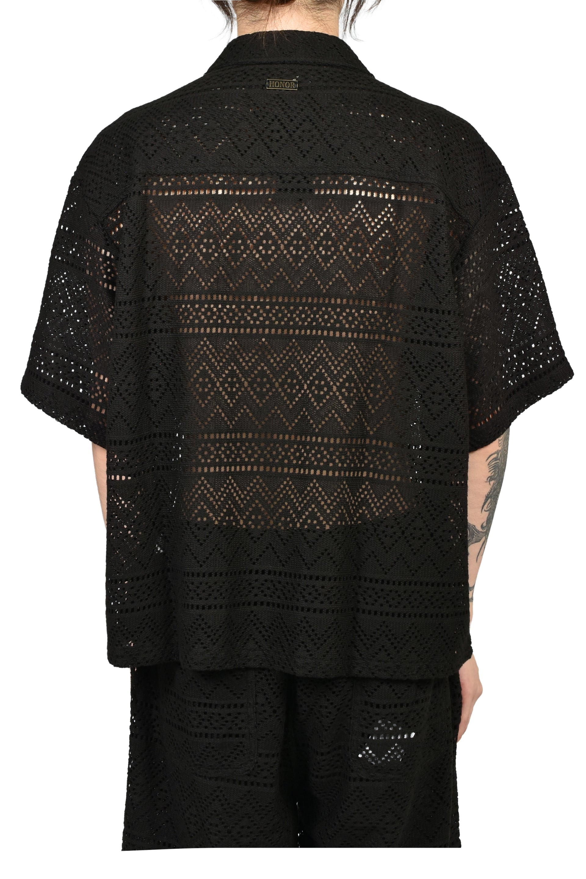 POINTELLE CROCHET CAMP COLLAR / BLK