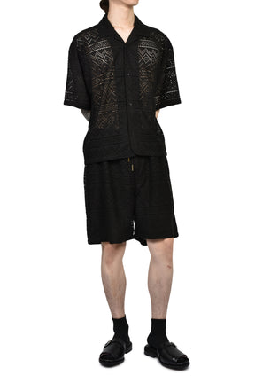 POINTELLE CROCHET CAMP COLLAR / BLK