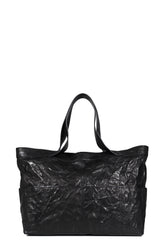 MULTI POCKET CRINKLED LAMBSKIN TOTE BAG / BLK