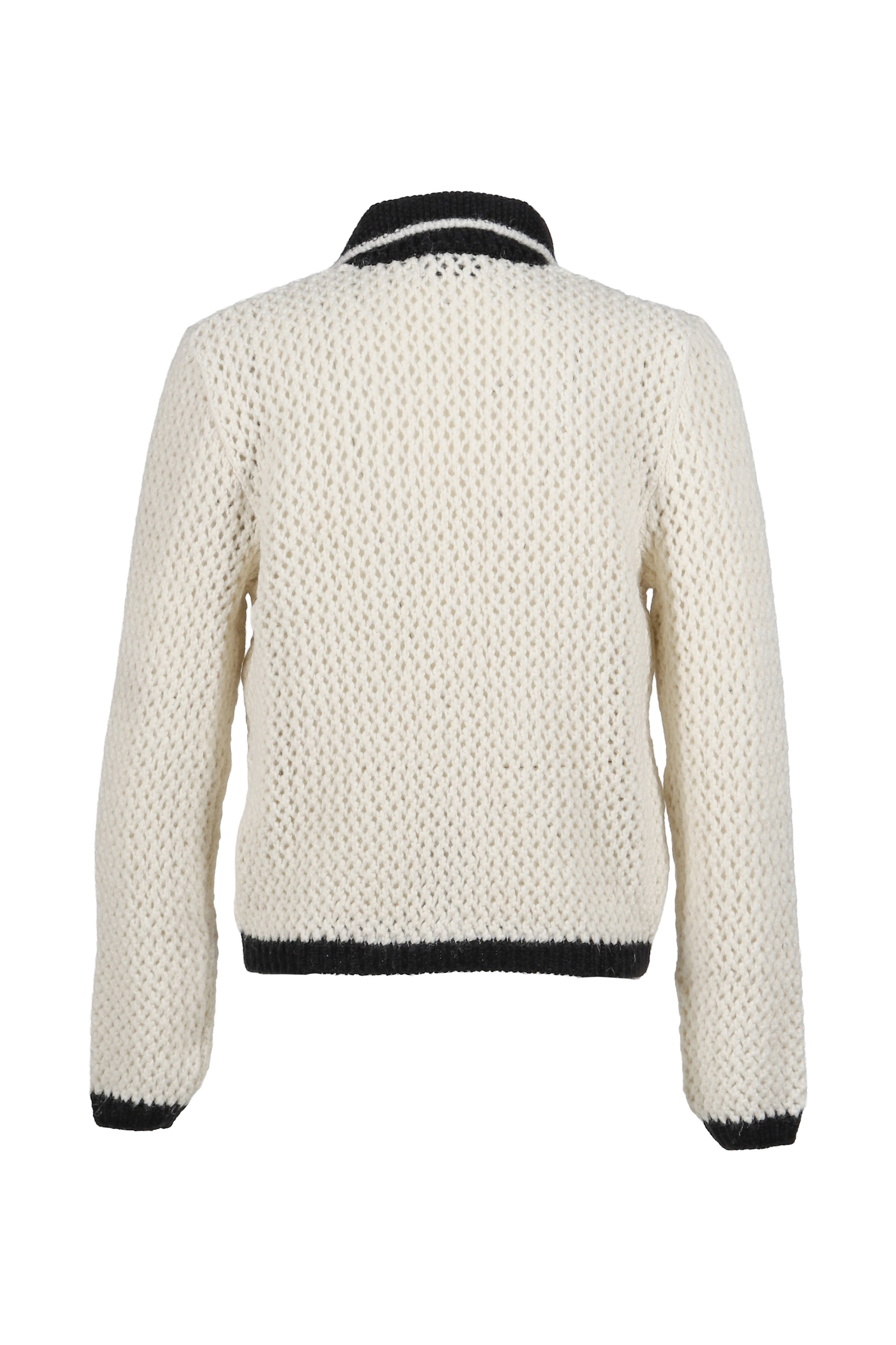 CROCHET CONTRAST POCKET CARDIGAN / WHT BLK