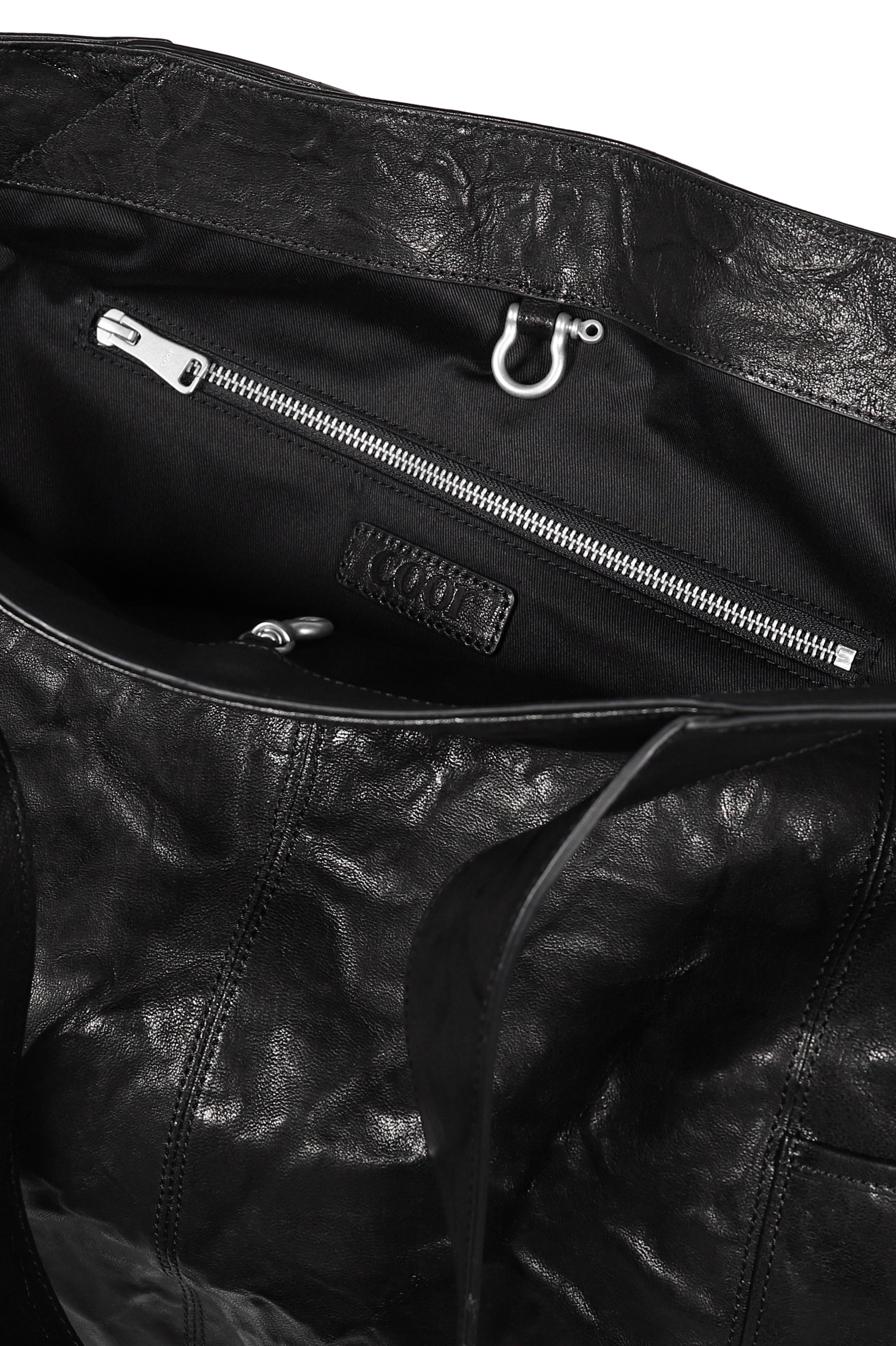 MULTI POCKET CRINKLED LAMBSKIN TOTE BAG / BLK