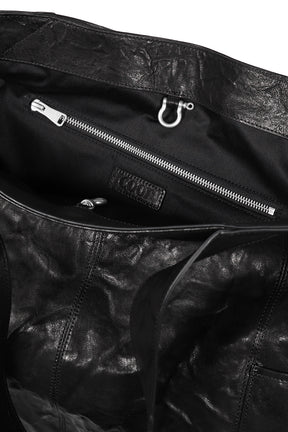 MULTI POCKET CRINKLED LAMBSKIN TOTE BAG / BLK